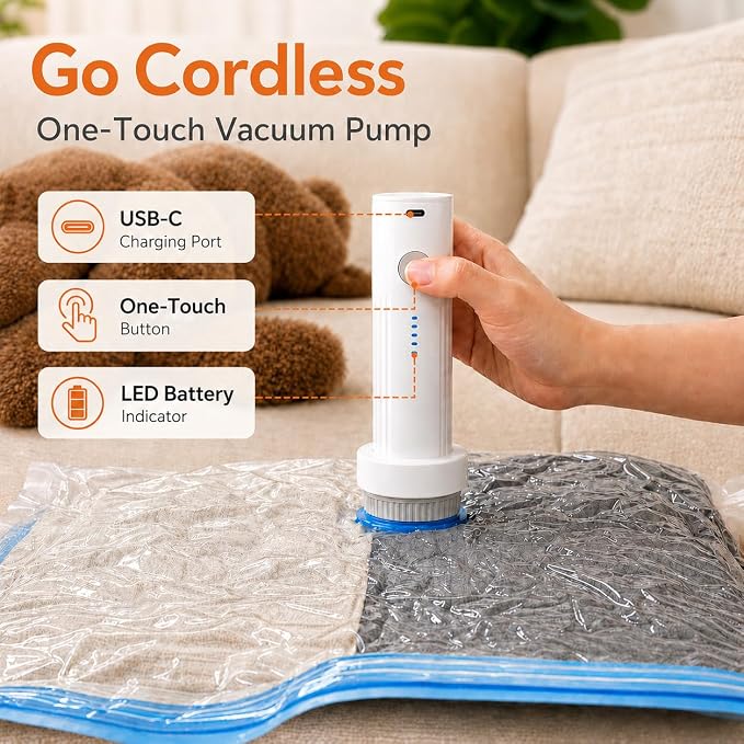 21 Pack Vacuum Bags for Travel with Rechargeable Pump, Save Luggage Space | Transparent Bag Design for Easy Clothing Organization, 1500mAh USB-C Wireless Pump, Ideal for Suitcases, Backpacks, Wardrobes - Image 6