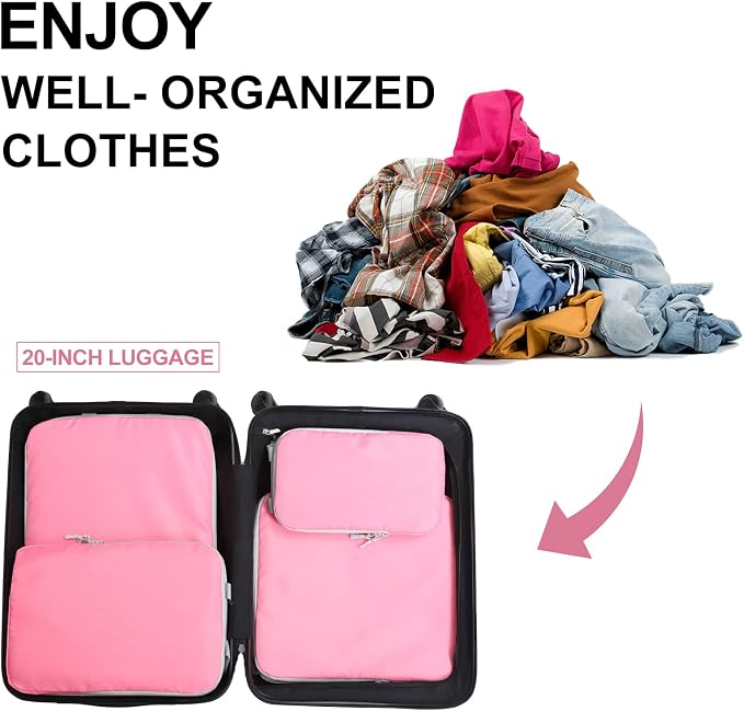4 Set Compression Packing Cubes, Travel Luggage Organizers and Storage Packing Cubes (Pink) - Image 6