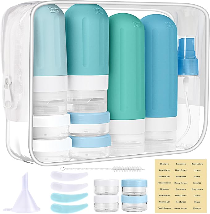 Travel Bottles for Toiletries 18Pack Containers Travel Size Toiletries | TSA Approved Leak Proof Refillable Liqus Shampoo And Conditioner travel Essentials toiletry Bottles Blue by Landisun