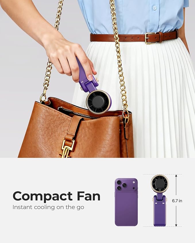 Portable Handheld Turbo Fan - 5 Gear High Speed 4000mAh Rechargeable Mini Personal Hand Fan Blow Cold Air, Battery Operated Travel Essentials, Beach Vacation, Gifts for Women, Men (Purple) - Image 6