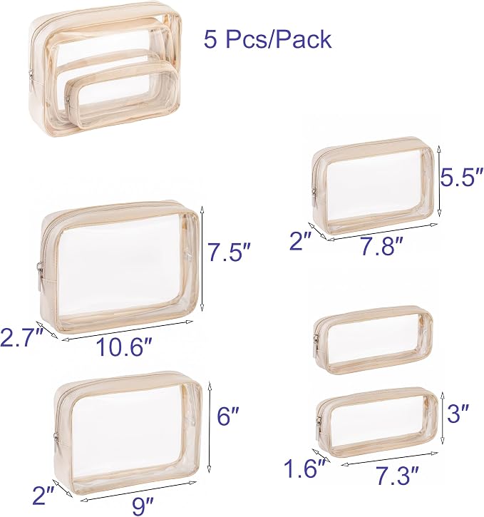 Remobia Hicol TSA Approved 5-Piece Diaper Bag Organizer Pouch Set Clear Waterproof TPU Kids Toiletry Storage Set Travel Packing Clutch Cube Bags for Baby Nursing(Cream leather) - Image 2