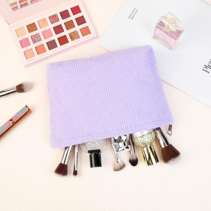 SOIDRAM 2 Pcs Corduroy Makeup Bag Large Cosmetic Bag Toiletry Bag Makeup Pouch Travel Bag Organizer Cute Makeup Brushes Aesthetic Accessories Storage Bag for Women Purple - Image 5