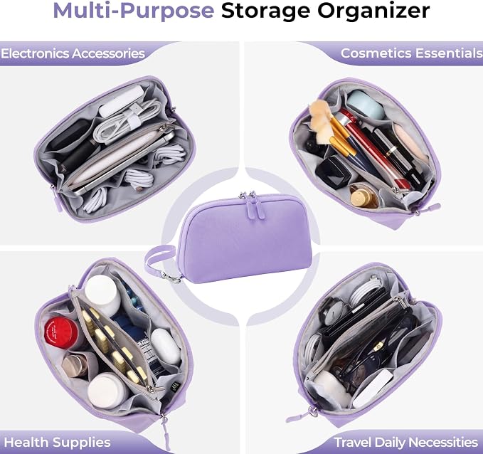 FYY Travel Cable Organizer - 8 Compartments, Lightweight, Water Repellent | With Wrist Strap, Portable Tech Pouch for Cord Charger, Travel and Business Trips Use, Soft Shell Nylon, Purple (Small) - Image 8
