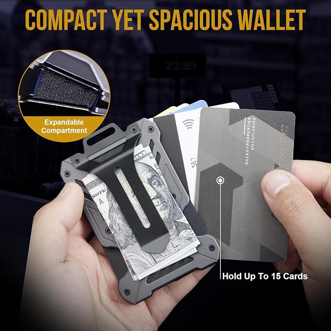 Minimalist Slim Wallet with Moeny Clip, Front Pocket RFID Blocking Wallet Cash Holder, Versatile Credit Card Orgainzer, ID Card Badge Holder for Men | Hold UP to 15 card,C-Shaped Quick-Access Card Slot,Front Pocket Slim Fit Design,Lanyard Compatible Ba... - Image 3
