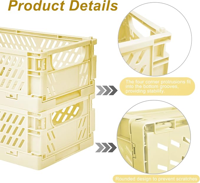 6 Pack Mini Foldable Small Plastic Baskets for Organizing and Storage，Collapsible Storage Crates,Mini Bins for Home Kitchen Bedroom Bathroom Office (Yellow, Small 6x4x2.2) - Image 3