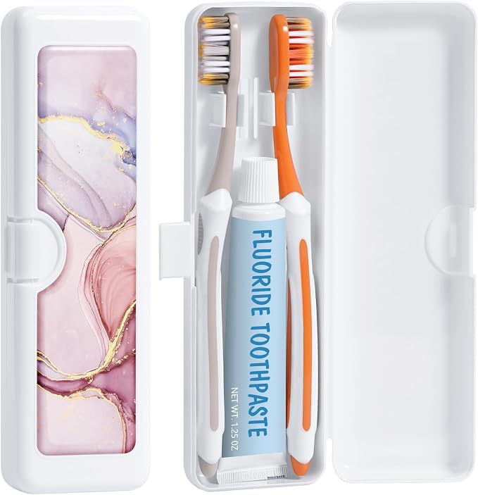 Toothbrush Travel Case - Colorful Pattern, Holder and Covers for Toothbrushes, Includes Tongue Scraper Case by Gerkia