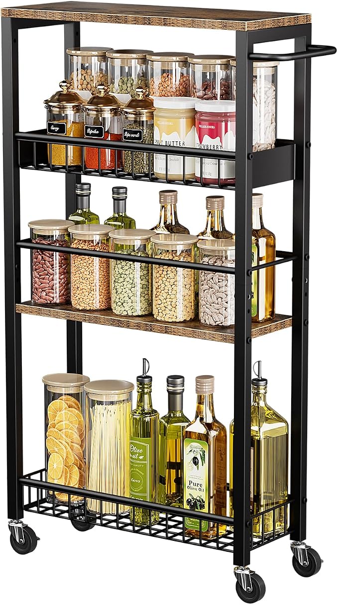 Slim Rolling Storage Cart, 4 Tier Narrow Storage Cart, 7.1in(W) | Metal Kitchen Rolling Cart for Small Spaces, Narrow Shelf for Kitchen, Laundry Room, Bathroom, Living Room - Image 8