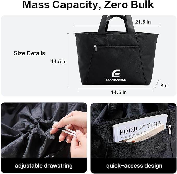 EKOROMIER Dual-Handle Expandable Tote Bag,Ultra-Lightweight Travel Bag | Expandable 30L-50L waterproof handbags & wear-resistant shopper. Perfect weekender, carry on, gym or beach bag. - Image 5
