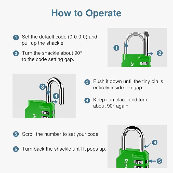 Puroma 1 Pack Combination Lock Locker 4 Digits Combo Padlock Gym Green | For School Gate Fence Toolbox Hasp Storage, Outdoor, Resettable, Weatherproof, Side Window, Crack Cut Resist, Hardened Steel - Image 7