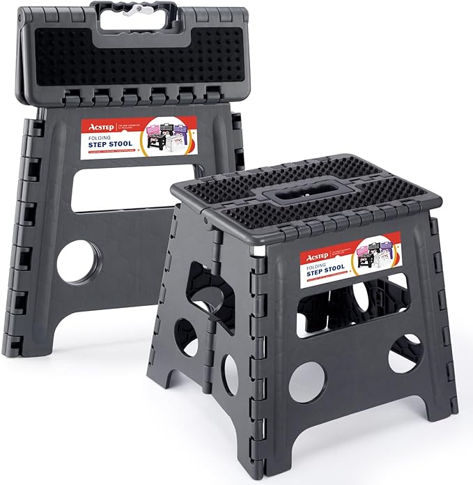 13" Folding Step Stool- Holds up to 300Lb,The Lightweight Non-Slip Upgrade Collapsible Stepping Stool is Sturdy Enough to Support Adults and Safe Enough for Kids(Grey,1 Pack) | Heavy Duty Portable Collapsible Foot Stepping Stool, Holds 300 lb for Kitch... by ACSTEP