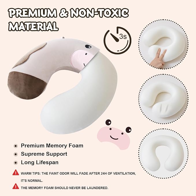 Cirorld Travel Pillow for Kids Adult Cute Neck Pillow for Traveling Memory Foam Airplane Pillow Sleep Mask Animal Flight Pillow Head Rest Neck Support for Cars Long Flights (Cow, 9-12 Y/O) - Image 4