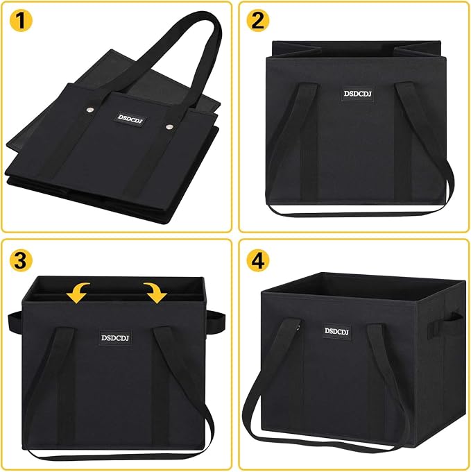 Reusable Grocery Bags 3 Pack - 800D Heavy Duty Oxford Shopping Bags with Metal Rivet Reinforced Handles & Sturdy Bottom, Foldable Grocery Totes, Holds 65+ lbs, Black - Image 8