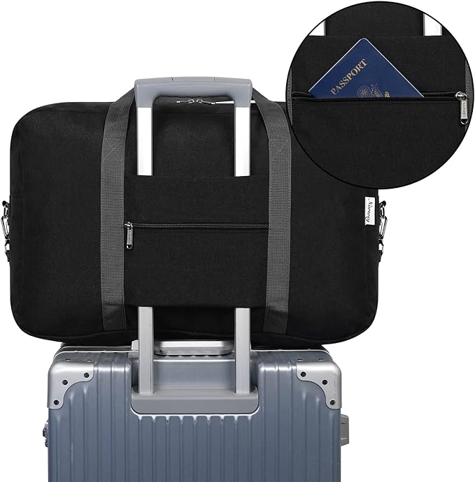 Narwey Carry on Luggage 22x14x9 Airline Approved Foldable Duffle Bag for Travel Packable Duffel Bag for Traveling Airplane for Women and Men 40L (Black (With Shoulder Strap)) - Image 5