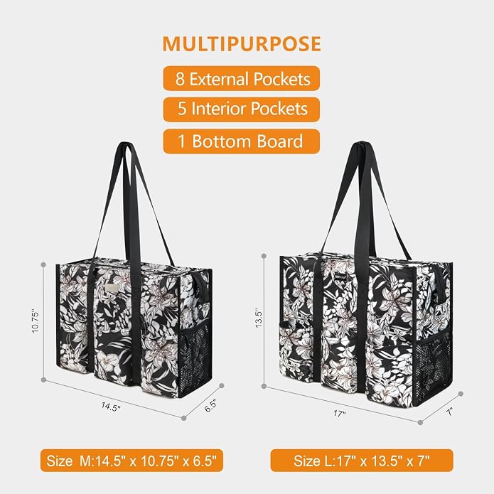 TOPDesign Utility Water Resistant Tote Bag with 13 Pockets, Top Zipper Closure & Thick Bottom Support, for Working Women - Image 2