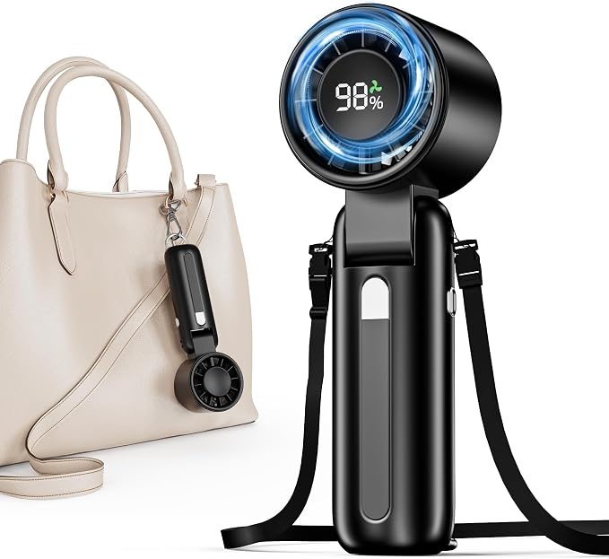 AI Handheld Fan Turbo, 100-Speed Portable Fan Rechargeable, Mini Fan with 12800 RPM Strong Airflow, Foldable 4-in-1 Personal Fan for Travel, Camping, Beach & Office, USB-C & Lightweight & Quiet by Unknown