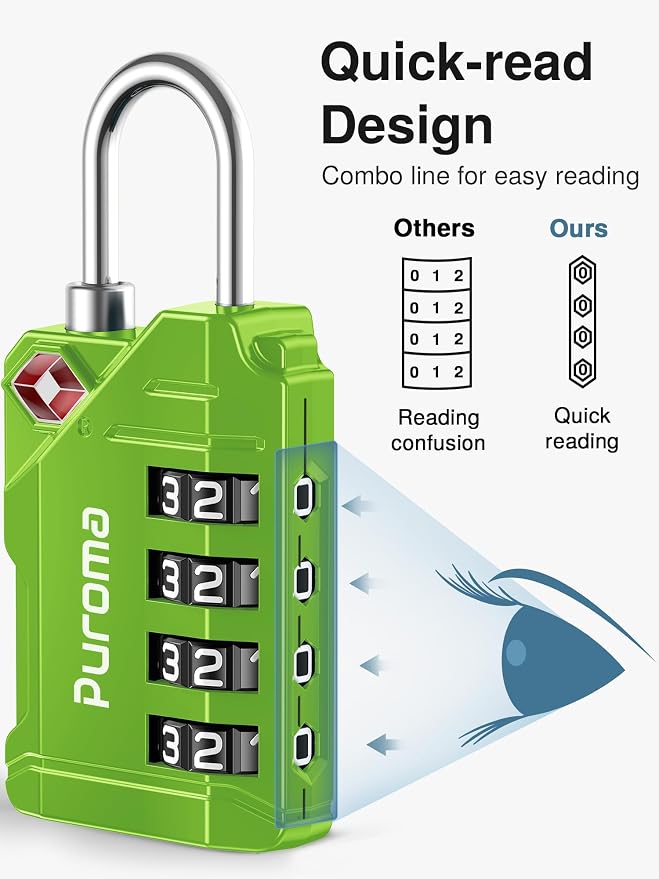 Puroma TSA Approved Luggage Locks, 2 Pack 4 Digit Resettable Travel Combination Code Lock with Zinc Alloy Body for Suitcase, Backpack, Laptop Bag, Gym Locker, Toolbox (Green) - Image 5
