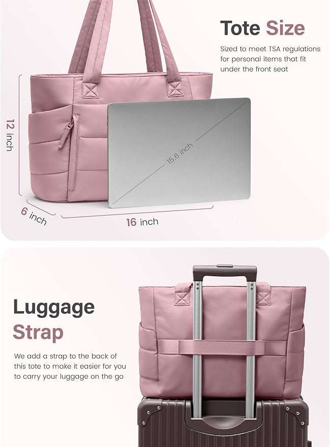 Uselike Tote Bag for Women with Zipper, Quilted Puffer Tote Bag with Compartments, Lightweight Puffy Work Bags for Women - Image 6