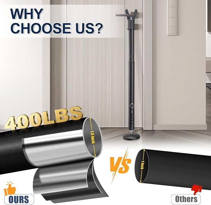 Door Security Bar, 1.25Inch Diameter Heavy Duty Security Bar with Large Rubber Base, Door Stopper for Apartment Hotel Home Travel Screen Door(1 Pack,Black) - Image 2