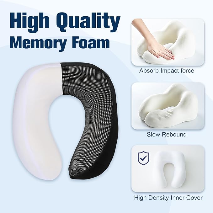 Cirorld Neck Pillow for Traveling, Travel Pillows for Airplanes,100% Pure Memory Foam Travel Neck Pillow, Adjustable Flight Pillow, Portable Plane Accessories with Eye Mask, Earplugs, Carry Bag - Image 4