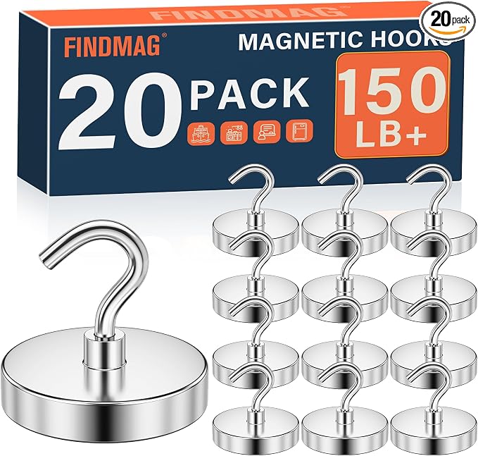 FINDMAG 20 Pack Magnetic Hooks for Cruise Cabins, 150LB+ Magnet Hooks | Heavy Duty Strong Magnetic Hooks for Classroom, Locker, Kitchen, Grill, Office and Ship, Cruise Essentials 2026, Black by FINDMAG