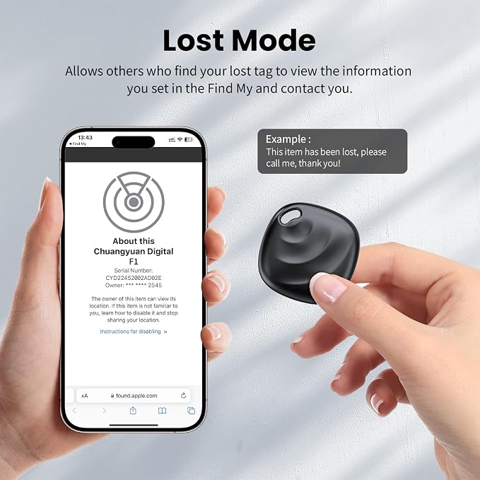 Air Tracker Tags-1 Pack, Smart Bluetooth Tracker Works with Apple Find My (iOS Only), Tracking Tag with Lanyard, Item Finder for Luggage, Key, Suitcases, Replaceable Battery(Not for Android Devices) - Image 5
