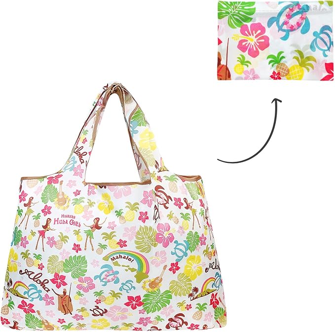 allydrew Large Foldable Tote Nylon Reusable Grocery Bags, Hawaiian Fun - Image 5