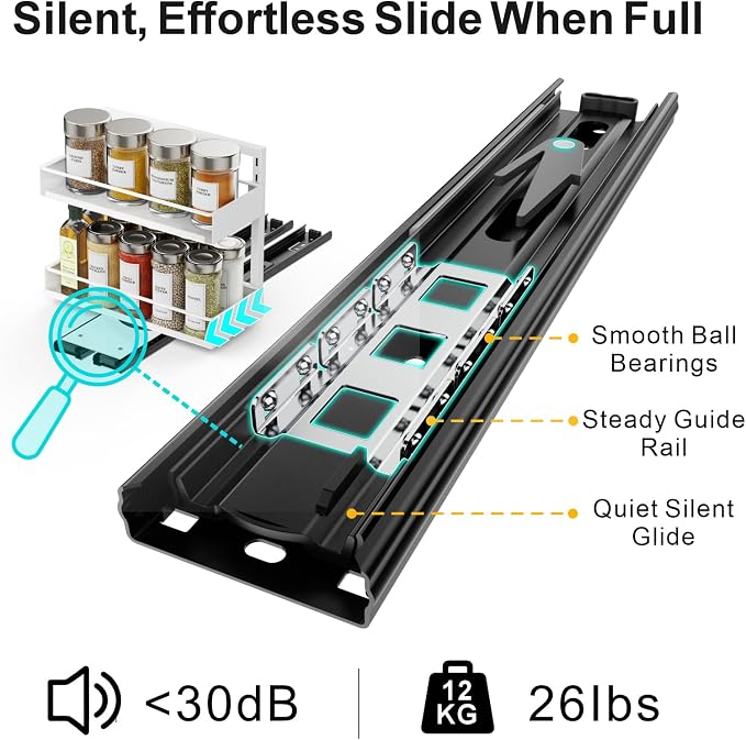 Vertical Spice Rack Pull Out - 1 Pack Spice Organizer for Cabinet | For Flat-Front Cabinets Only, Pull-Out Rotating Access, No-Drill Mount, Keeps Spices Visible Easy to Reach, Adjustable Height - Image 6