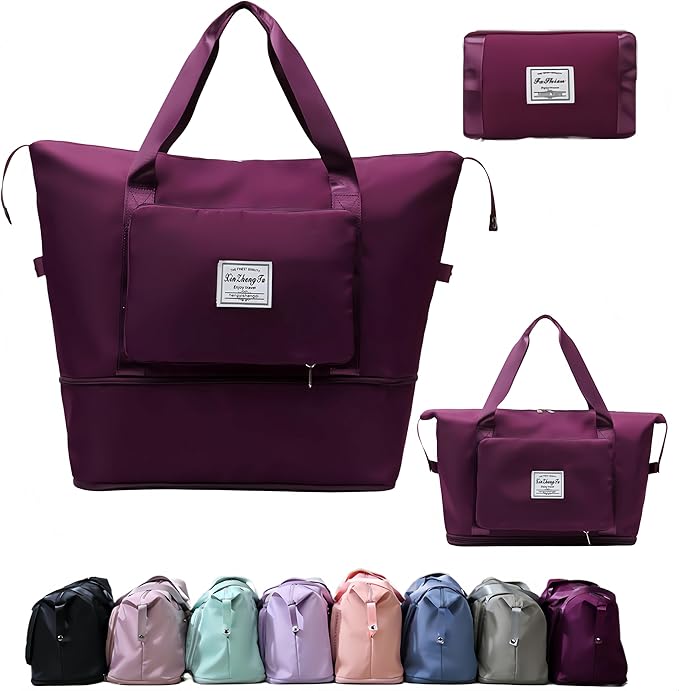 Large Capacity Foldable Travel Bag, Expandable lightweight Carry on Bag, Dry with Wet Separation Spor Duffel Bags (Fuchsia) by Unknown
