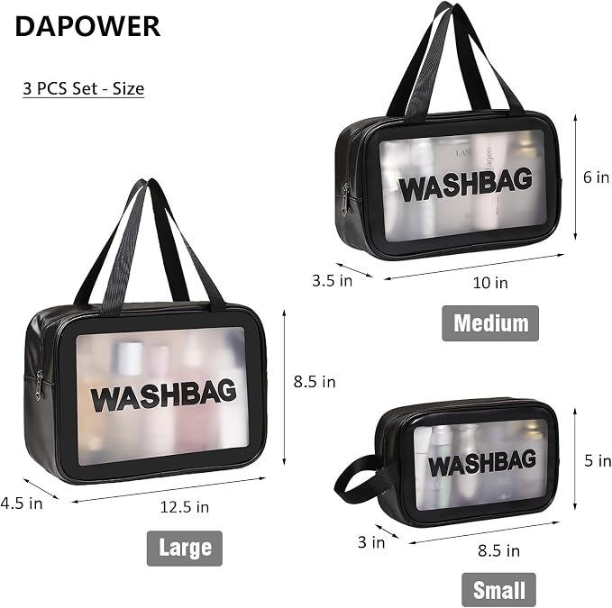 DAPOWER Travel Toiletry Bag for Women and Men, Matte Translucent Shower Bag with Handy Handle, Makeup Cosmetic Organizer Bag for Travel Toiletries Accessories (Black) - Image 3