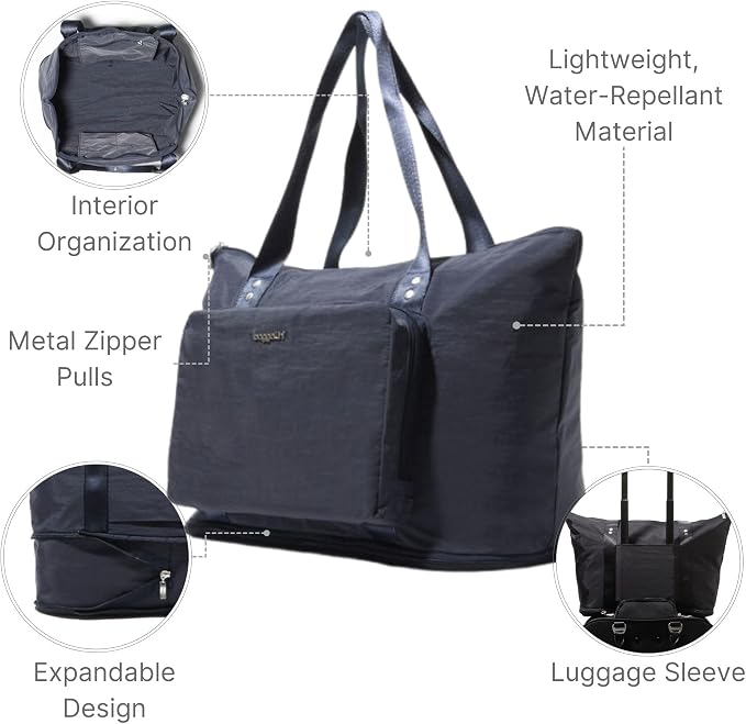 Baggallini Carryall Expandable Lightweight Travel Tote 22" Packable Folding Compact Nylon Washable Weekender w/Luggage Sleeve - Image 5