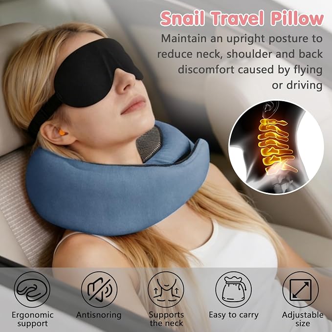 Memory Foam Neck Pillow,2026 World Cup Travel Pillow,Neck Pillow Airplane with Eye Mask & Ear Plugs,Memory Foam 360 Degree Support Stowable Pillows for Airplanes Offices and Cars (Blue) - Image 6