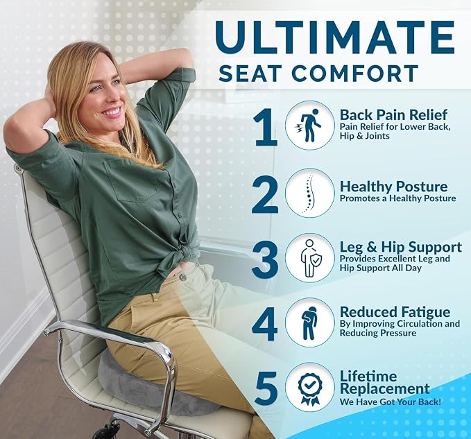 ComfiLife Doctor Recommended Seat Cushion - Premium Gel & Memory Foam Office Chair, Car Seat, Lifting Cushion - Chair Cushions for Back & Sciatica Relief - Seat Cushions for Office & Desk (Gray) - Image 5