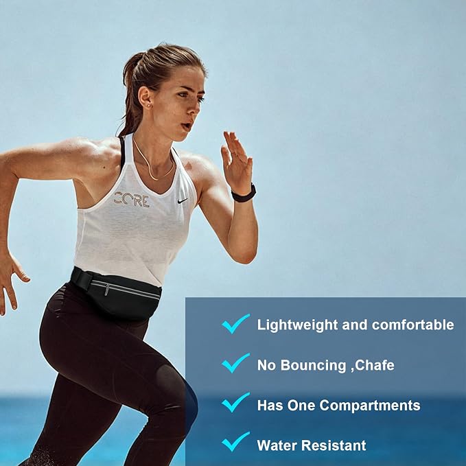 Slim Running Belt for Women and Men, Waterproof Phone Holder for Running, Reflective Waist Pack for Storing Runner’s Essentials Safely, Runner’s Fanny Pack, Money Belt Fits Most Phones (Light Black) - Image 7