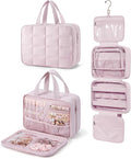 BAGSMART Travel Toiletry Bag with Jewelry Organizer, Hanging Travel Bag for Toiletries, Puffy Makeup Cosmetic Bag Organizer, Carry-on Travel Accessories Essentials, Pink-L by BAGSMART