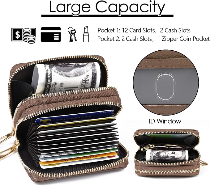imeetu RFID Credit Card Holder, Small Card Wallet Women, Leather Card Case | Genuine Leather Women's Card & id Cases, Change Coin Purse with Zipper Keychain id Window, 20 Colors & 3 Styles, Daily, Gifts - Image 3