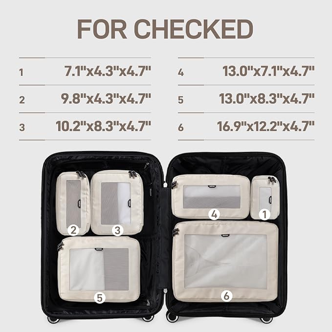 EPICKA TripCozy Compression Packing Cubes, 6 Set, Beige | Durable Expandable Travel Organizer Bags with Mesh Tops for Space-Saving Storage of Clothes & Accessories in Luggage - Image 3