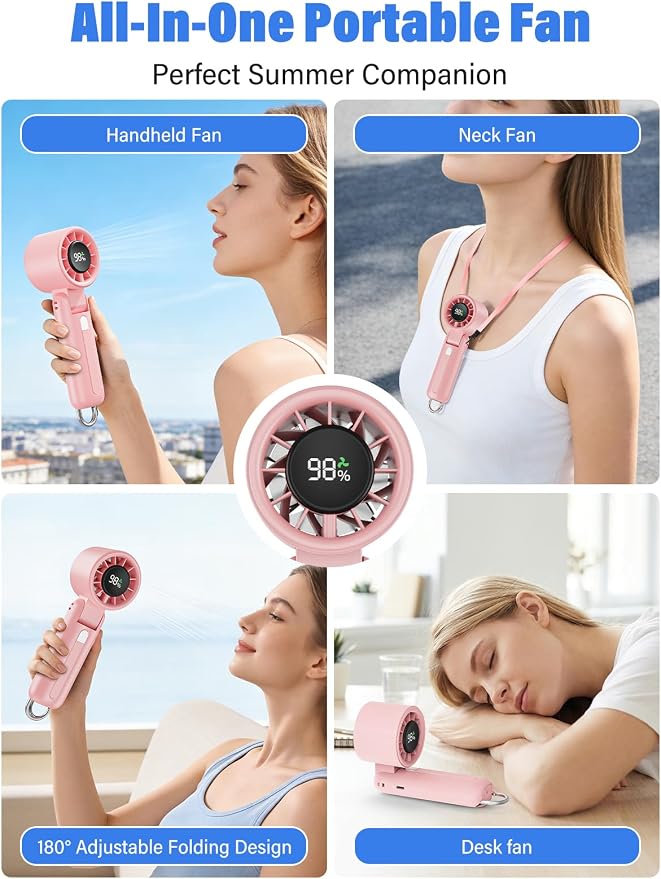 AI Handheld Fan Turbo, 100-Speed Portable Fan Rechargeable, Mini Fan with 12800 RPM Strong Airflow, Foldable 4-in-1 Personal Fan for Travel, Camping, Beach & Office, USB-C & Lightweight & Quiet - Image 5