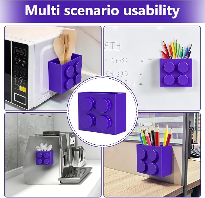 Magnetic Basket Organizer for Fridge - Lego-Style ABS Plastic Storage Box,No Drill Design for Kitchen Counter, Microwave & Whiteboard, Holds Up to 3.5 lbs (deep purple) - Image 5