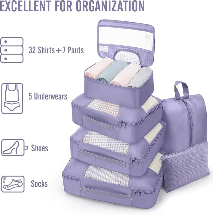 Veken 10 Set Packing Cubes for Travel Essentials, Suitcase Organizer Bags in 4 Sizes, Carry-On Luggage Accessories with Laundry Bag, Airplane Must Have with 99-Count Mesh Holes - Image 6