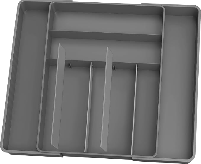 Simple Houseware Expandable Kitchen Drawer Flatware Organizer, Gray | Expandable Kitchen Drawer Flatware Organizer, Gray – Adjustable Cutlery Tray with 9 Compartments for Utensils and Silverware - Image 7