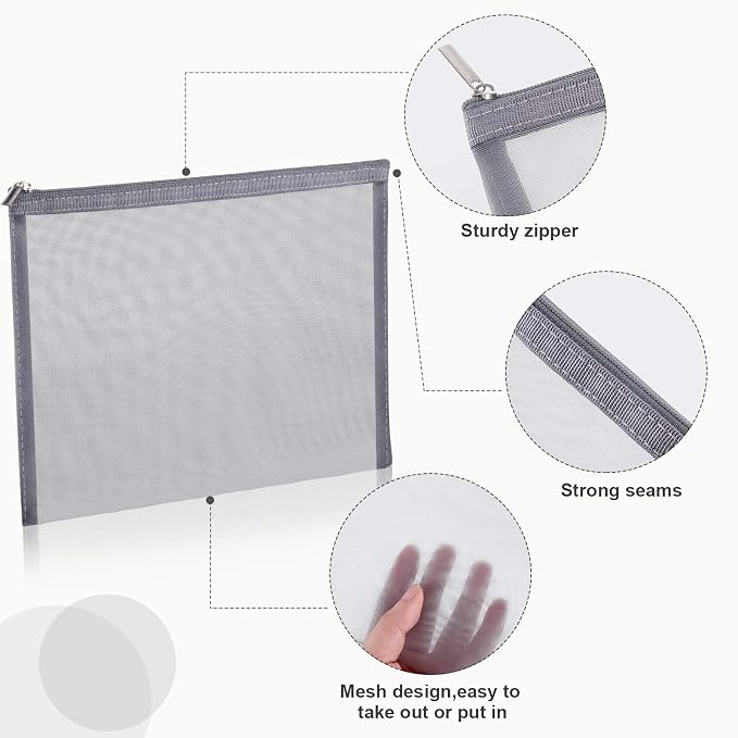 6 Pieces Mesh Makeup Bags Mesh Cosmetic Bag Portable Travel Organizing Zipper Pouch Toiletries Makeup Pouches for Home Office Travel Accessories - Image 3