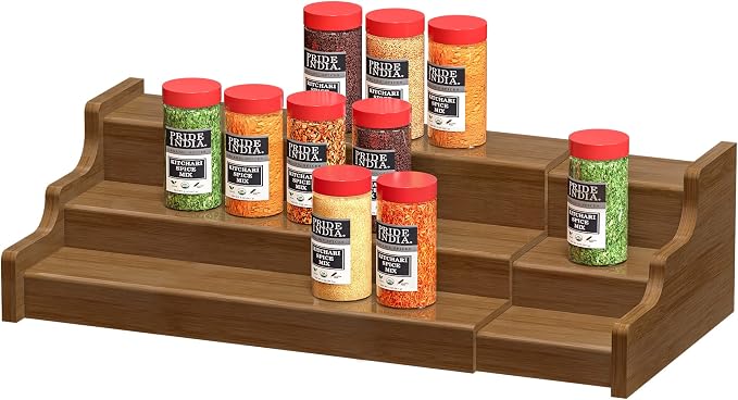 Bamboo Spice Rack Cabinet Organizer - 3 Tier Wooden Expandable Walnut Display Shelf by ZriBamboo