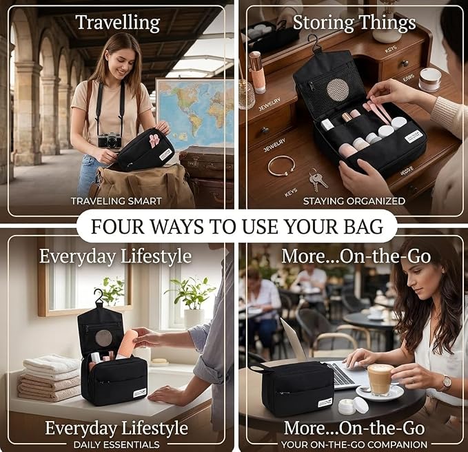 Portable Travel Toiletry Bag with Multiple Compartments | Leak Proof Bottle Set & Waterproof Hanging Organizer for Men & Women | Large Capacity for Makeup, Beach, Bathroom Essentials & Personal Items - Image 4