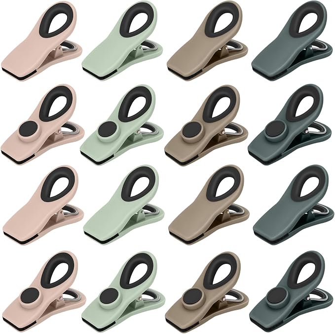 Chip Clips, Magnetic Bag Clips with Air Tight Seal for Food Storage, 16 Pieces, Neutral Color by TACGEA