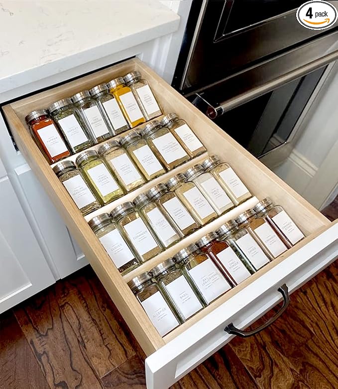 MIUKAA Clear Acrylic Spice Drawer Organizer, 4 Tier Seasoning Jars Drawers Insert, Kitchen Spice Rack Tray for Drawer/Countertop (Jars not included) by MIUKAA