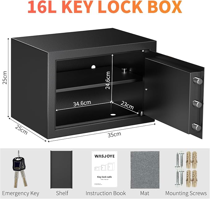 Cabinet Safe with Key for Money, 1.2 Cu Ft Key Lock Box | Safe Box Coffre Fort for Cash Jewelry Medicine Passport, Steel High Security Safety Box for Home/Office/Hotel - Image 2