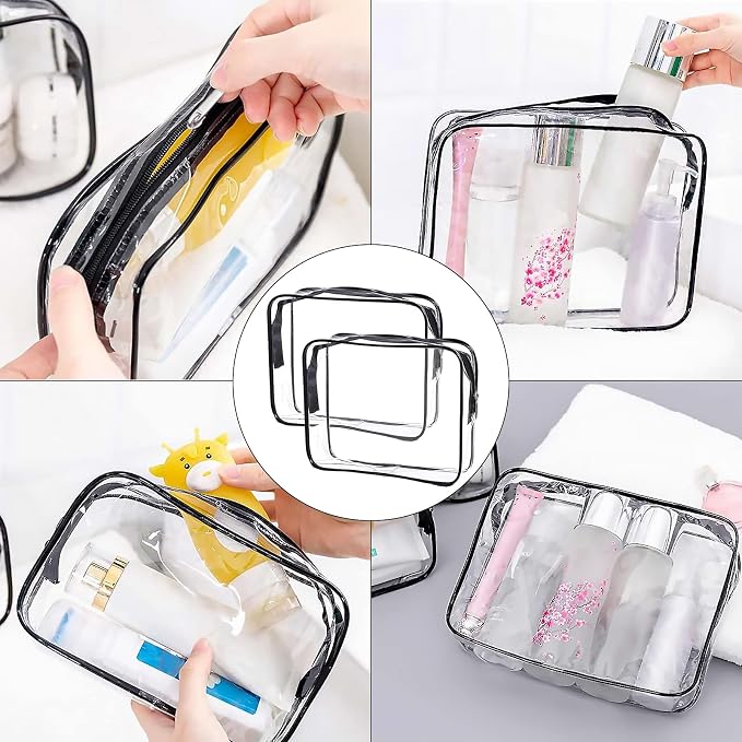 Clear Toiletry Bag Quart Size Bag 2Pcs Travel Makeup Cosmetic Bag PVC Toiletries Cosmetic Pouch for Women Men (M) - Image 6