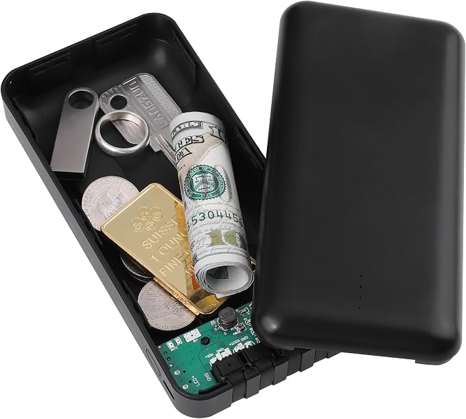 BarGifts Hidden Safe Power Bank, Fake Power Charger Diversion Safe, Large Hidden Storage Box, Secret Safe Keeps Cash, Keys, Jewelry, and Valuables for Home, Travel, and Office- Black by BARGIFTS