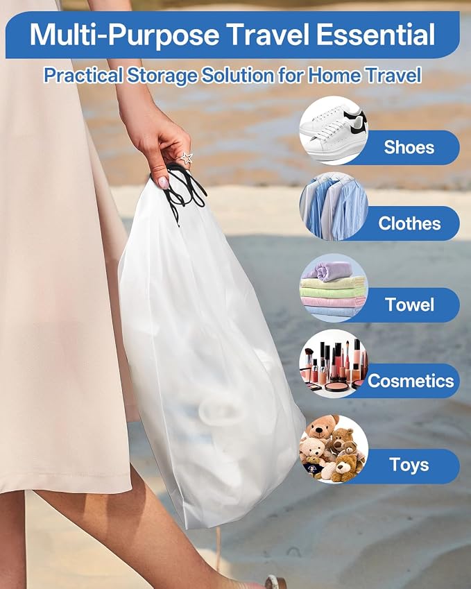 Teskyer Shoe Bags for Travel, Waterproof Drawstring Shoe Bags, 6 Pack | 15.7" x 11.8" Fits Most Shoes, Reusable PE Material, Tear-resistant Design, Travel Essentials for Organized Packing - Image 5
