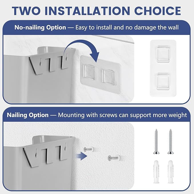 JOMOLA No Drilling File Holder 2 Pack Mail Organizer Wall Mount File Organizer Holder Office Wall Hanging Files Magazines Organizer Plastic Door Mount Wall Pocket with Adhesive Pad, Grey Color - Image 3